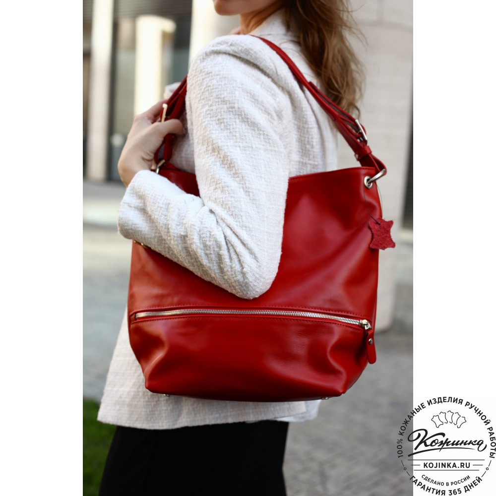 Кожаная женская сумка "Бэлла" (красная гладкая кожа)